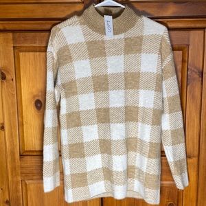 NWT Loft Womens Checkered Tan Sweater